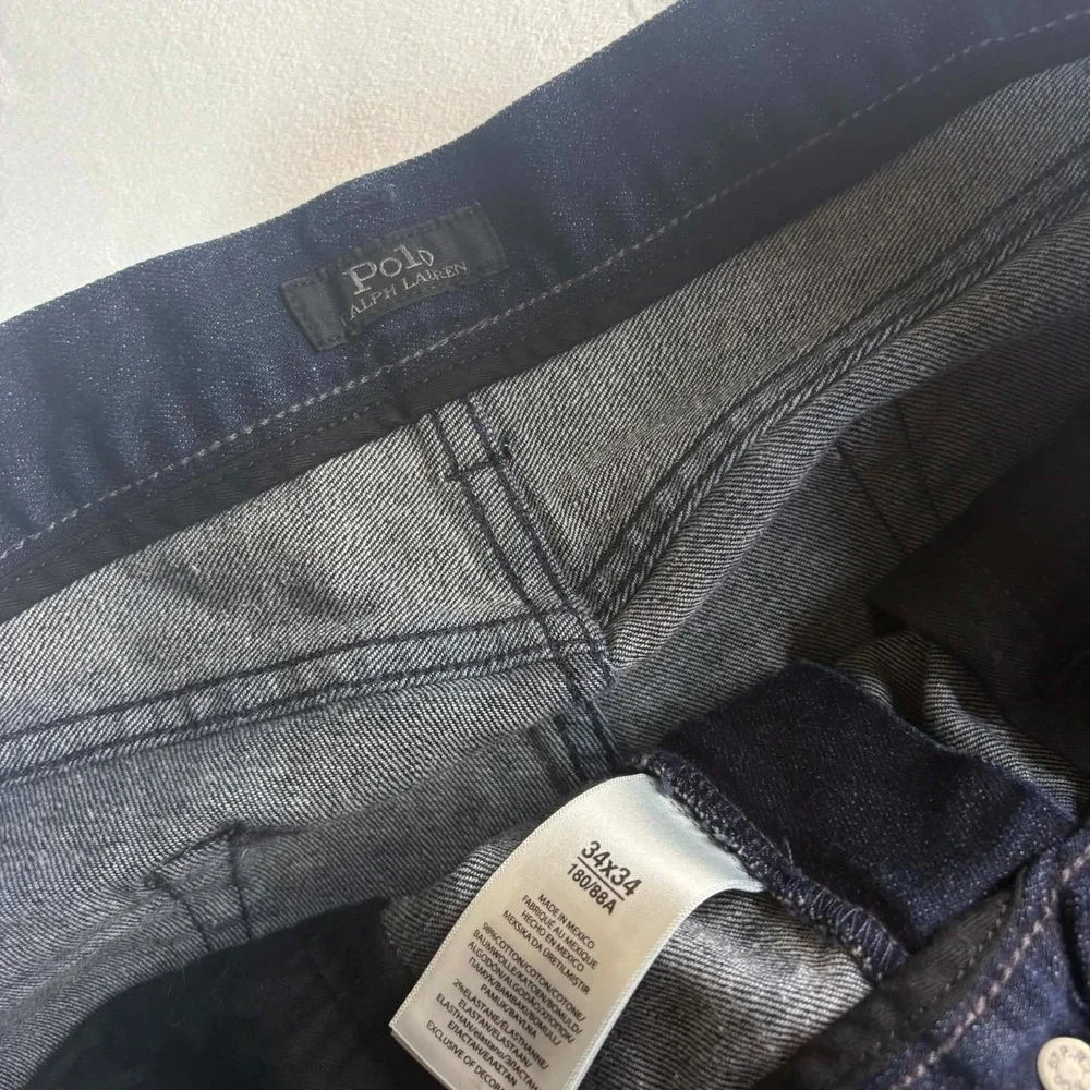 Polo Ralph Lauren Mens Dark Wash Denim Jeans Size 34 x 34 Stretch Straight Leg